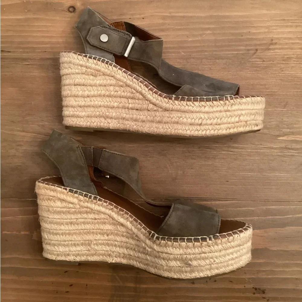 FRANCO SARTO SIZE 9M OLIVE GREEN TREASURE 2 ESPADRILLE WEDGE SANDAL
